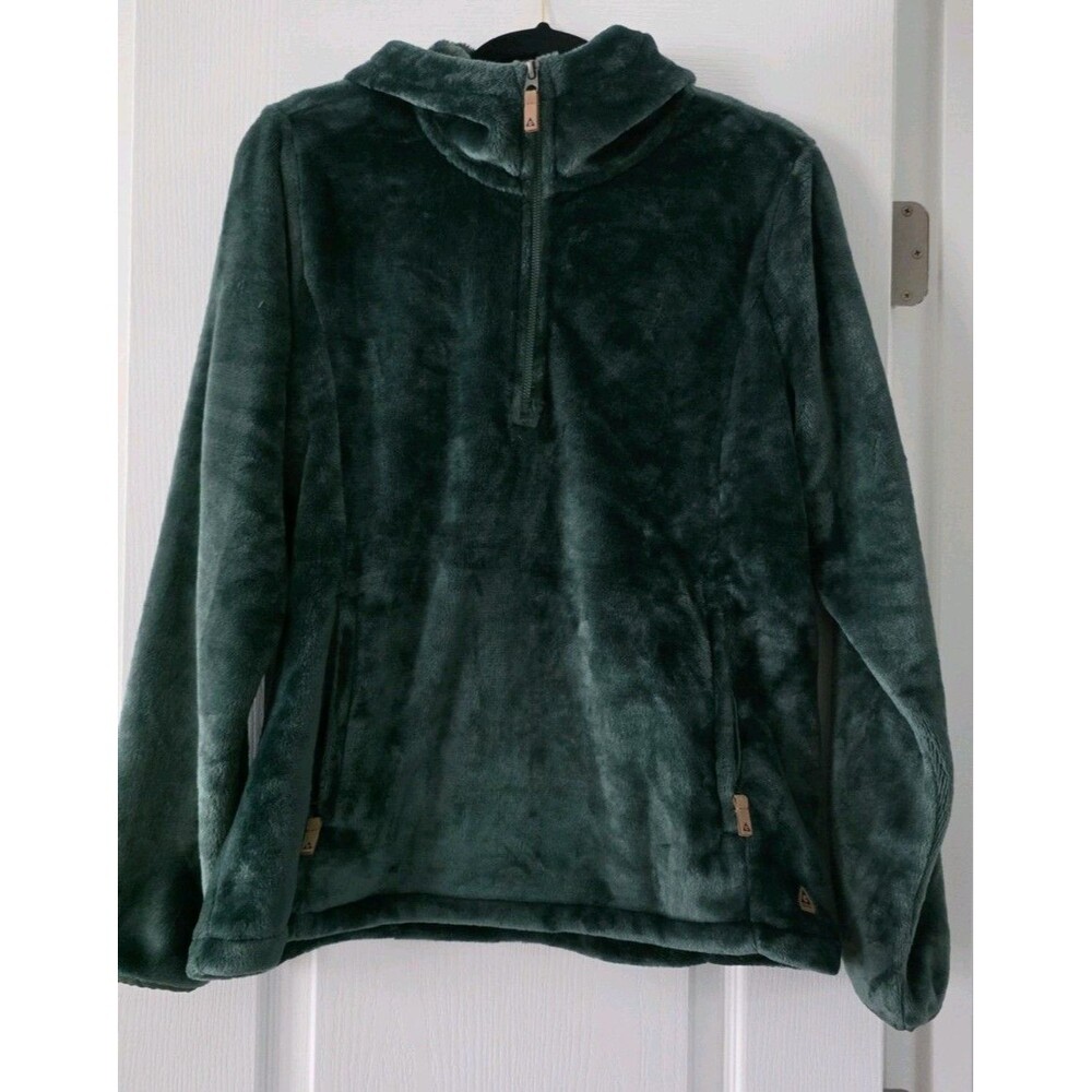 Gerry Women's Plush Fleece Pullover Hoodie 1/4 Zip Dark Green Soft Cozy Jacket M
